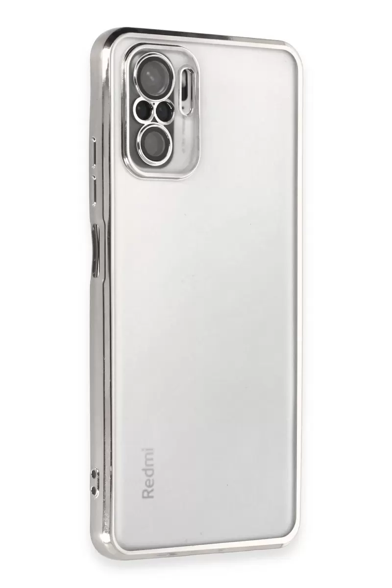 Newface Xiaomi Redmi Note 10 Kılıf Razer Lensli Silikon - Gümüş