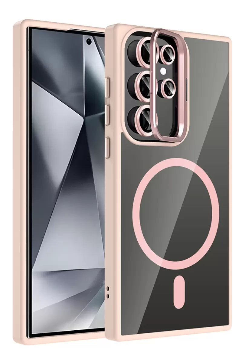 Joko Samsung Galaxy S24 Ultra Remim Lensli Magsafe Standlı Kapak - Pembe