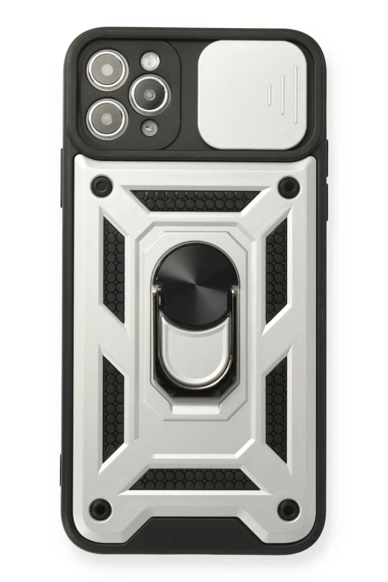 Newface Apple iPhone 11 Pro Kılıf Pars Lens Yüzüklü Silikon - Gümüş