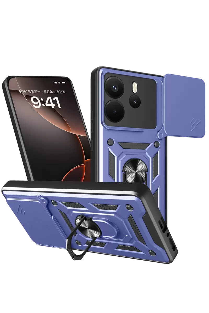 Newface Xiaomi Redmi Note 14 4G Pars Lens Yüzüklü Silikon - Lacivert
