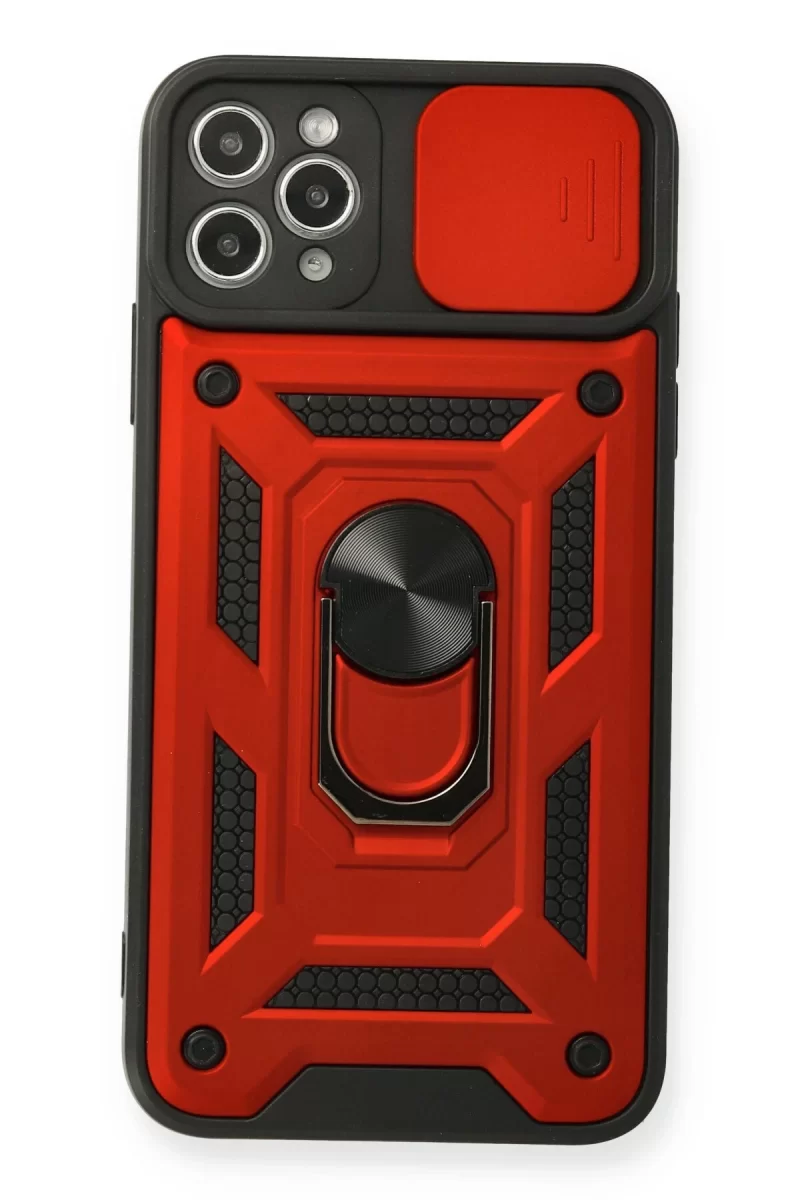 Newface Apple iPhone 11 Pro Kılıf Pars Lens Yüzüklü Silikon - Kırmızı