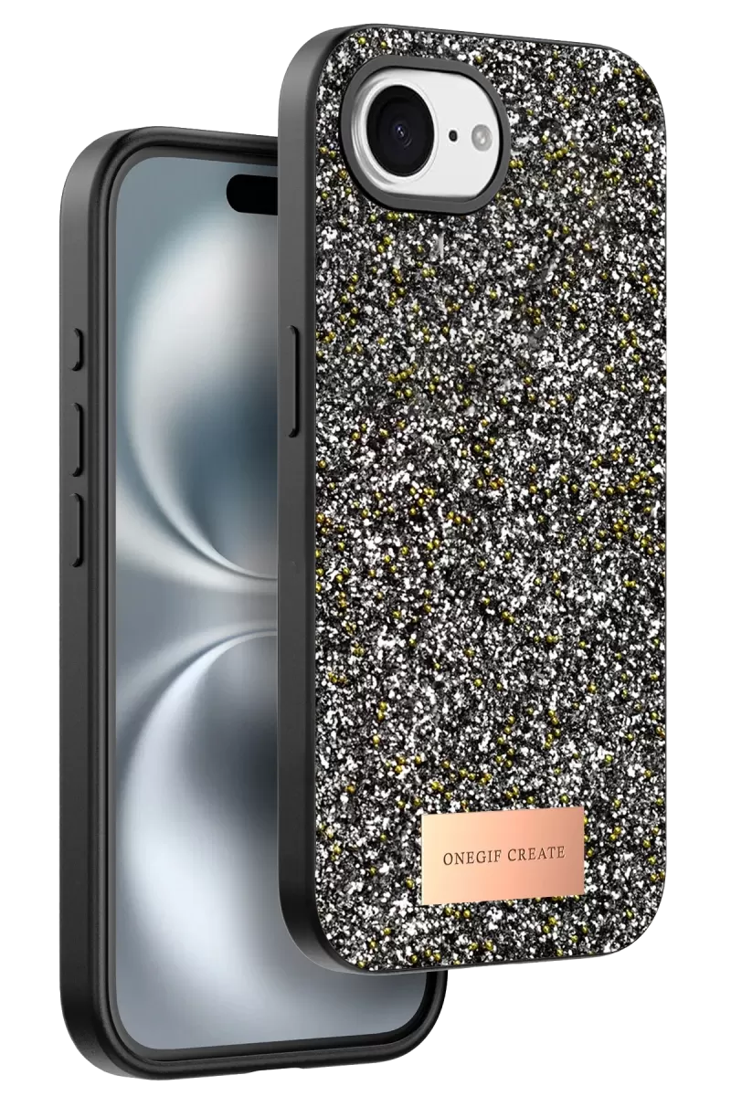 Onegif Apple iPhone 16E Bright Simli Kapak - Gümüş