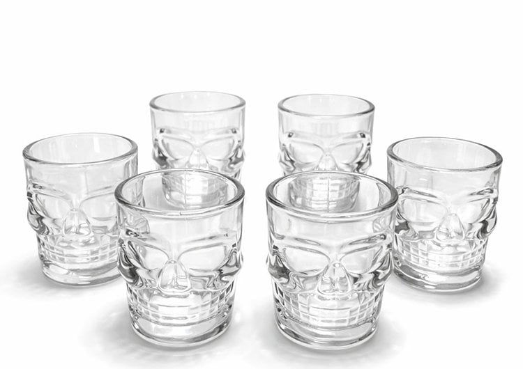 6'lı Kurukafa Şeffaf Cam Shot Bardağı Seti 9x8 cm