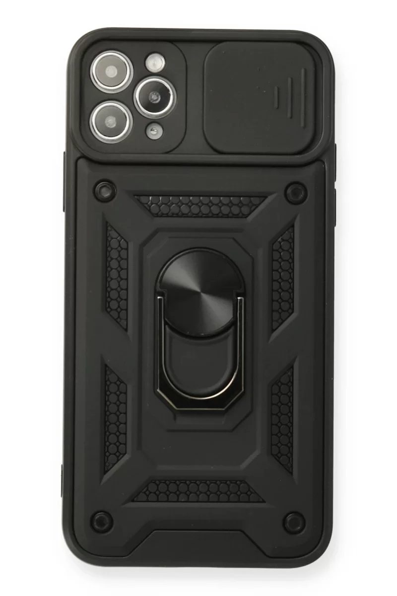 Newface Apple iPhone 11 Pro Kılıf Pars Lens Yüzüklü Silikon - Siyah