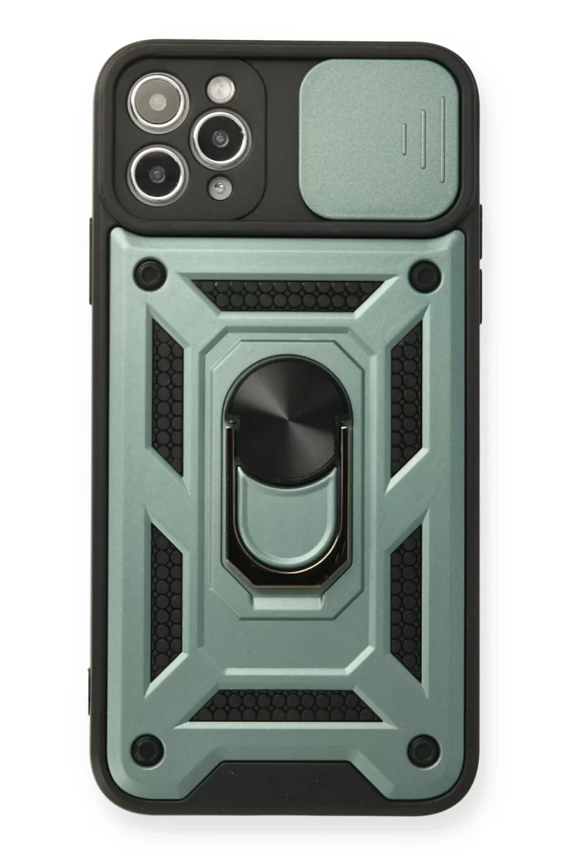 Newface Apple iPhone 11 Pro Kılıf Pars Lens Yüzüklü Silikon - Yeşil