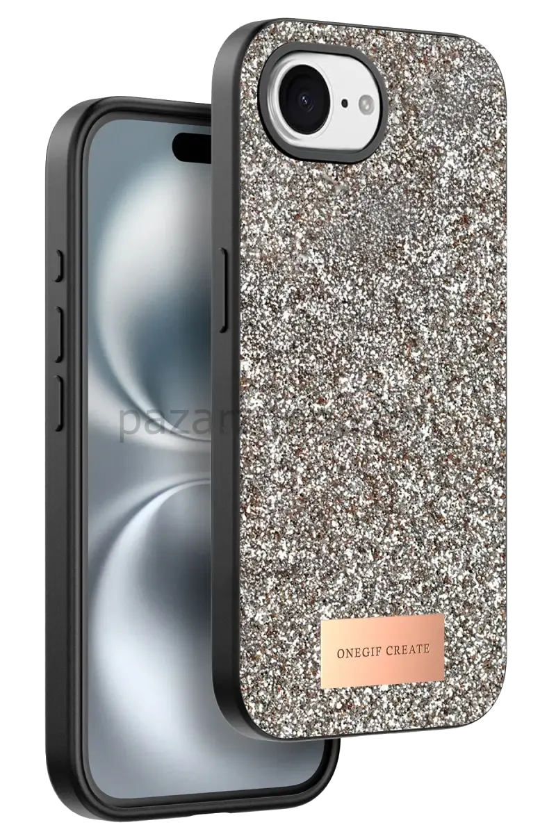 Onegif Apple iPhone 16E Bright Simli Kapak - Çöl Titanyum