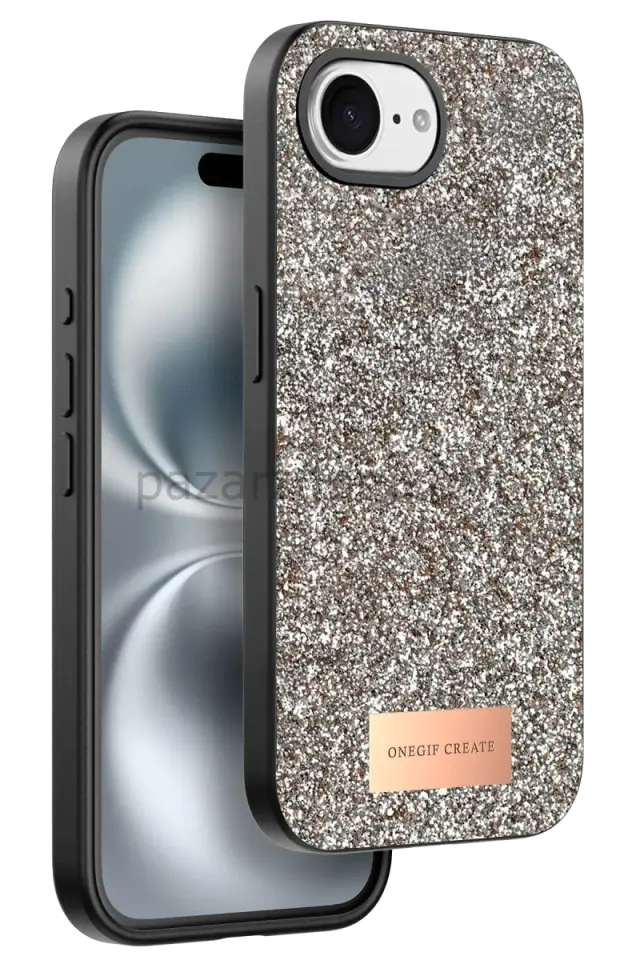 Onegif Apple iPhone 16E Bright Simli Kapak - Çöl Titanyum