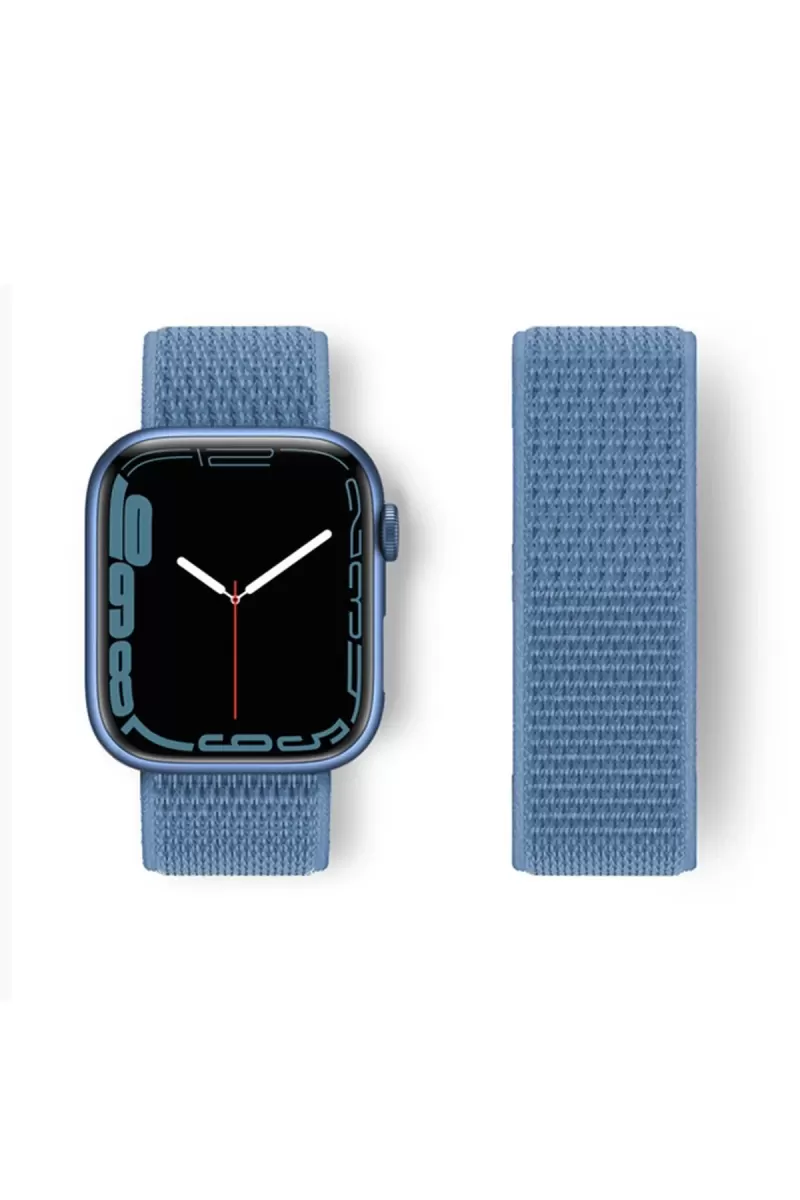 Newface Apple Watch 42mm Hasırlı Cırtcırtlı Kordon - Mavi