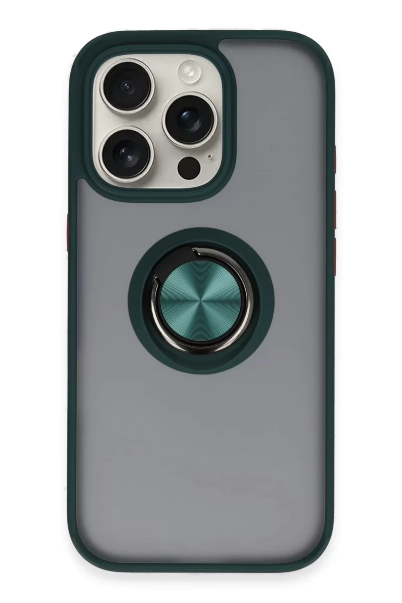 Newface Apple iPhone 16 Pro Max Kılıf Montreal Yüzüklü Silikon Kapak - Yeşil