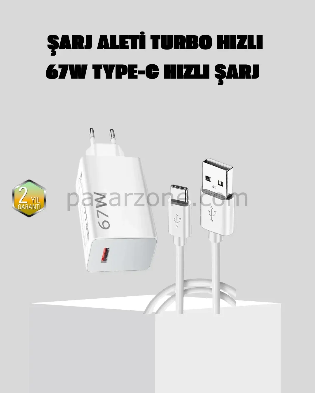 67W Süper Hızlı Şarj Adaptörü ve Kablo Seti – Güvenli, Kompakt ve Ergonomik Tasarım