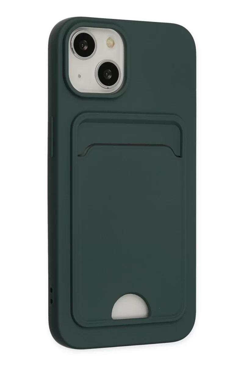 Newface Apple iPhone 14 Plus Kılıf Kelvin Kartvizitli Silikon - Koyu Yeşil