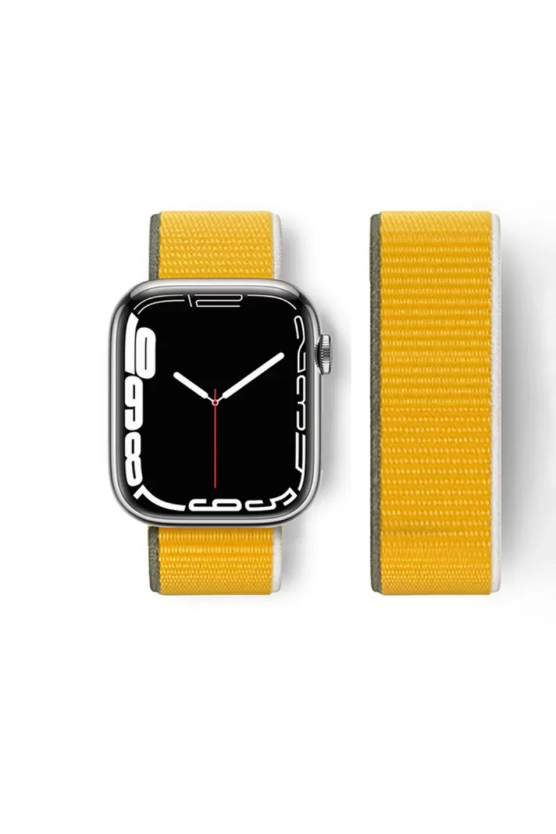 Newface Apple Watch 42mm Hasırlı Cırtcırtlı Kordon - Sarı