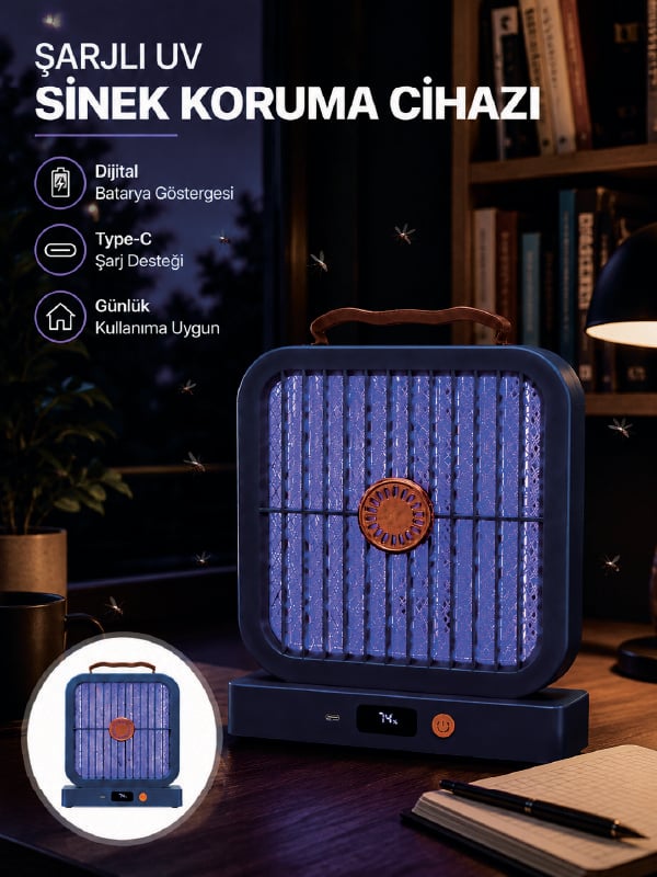 UV Işıklı Şarj Edilebilir Sinek Yok Edici Elektrikli Lamba Mavi