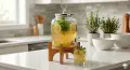 Geyik Figürlü Gümüş Lüks Cam İçecek Sebili - 3.6 Litre Bambu Standlı Meyve Suyu Kovası