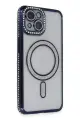 Newface Apple iPhone 13 Kılıf Joke Simli Magneticsafe Kılıf - Lacivert