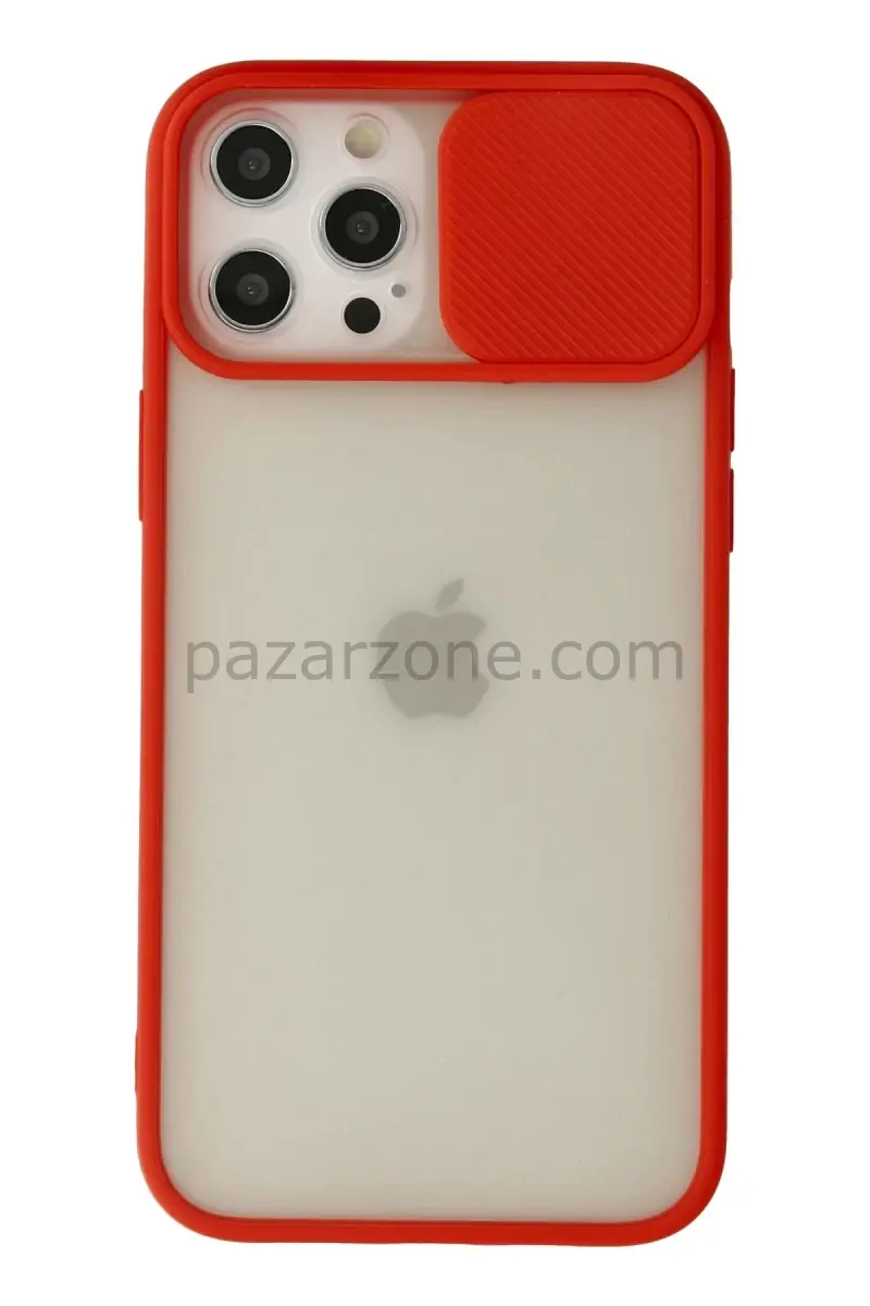 Newface Apple iPhone 12 Pro Max Kılıf Palm Buzlu Kamera Sürgülü Silikon - Kırmızı