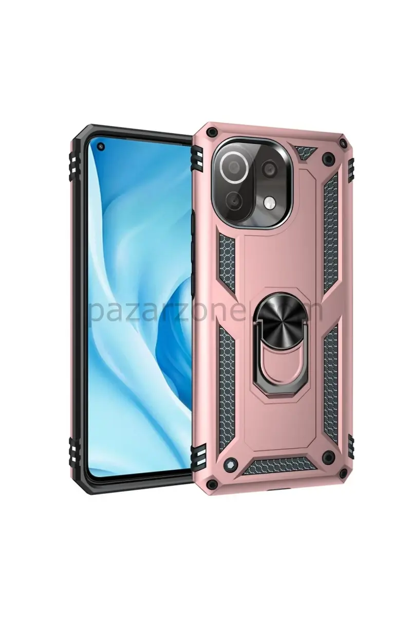 Newface Xiaomi Mİ 11 Lite Kılıf Sofya Yüzüklü Silikon Kapak - Rose