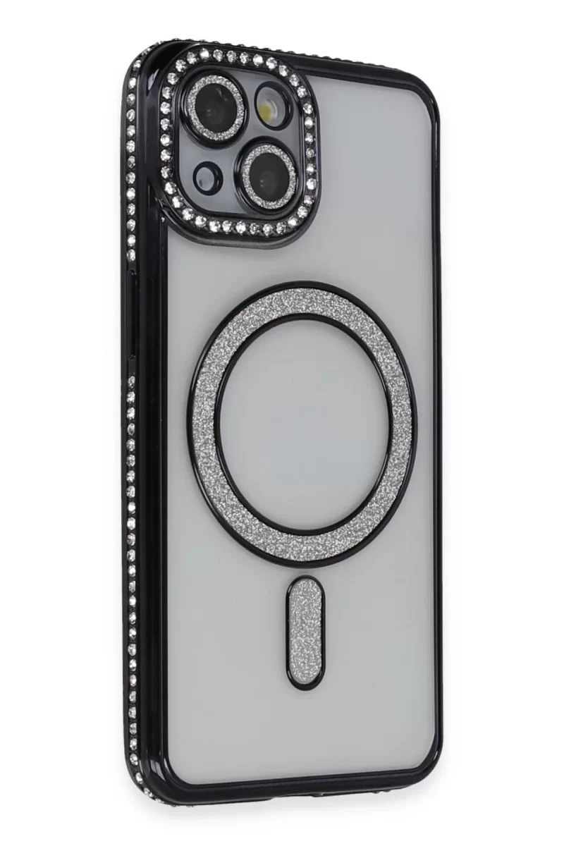 Newface Apple iPhone 13 Kılıf Joke Simli Magneticsafe Kılıf - Siyah