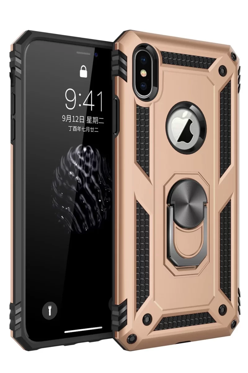 Newface Apple iPhone X Kılıf Sofya Yüzüklü Silikon Kapak - Gold