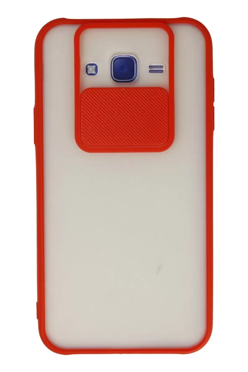 Newface Samsung Galaxy J7 Kılıf Palm Buzlu Kamera Sürgülü Silikon - Kırmızı