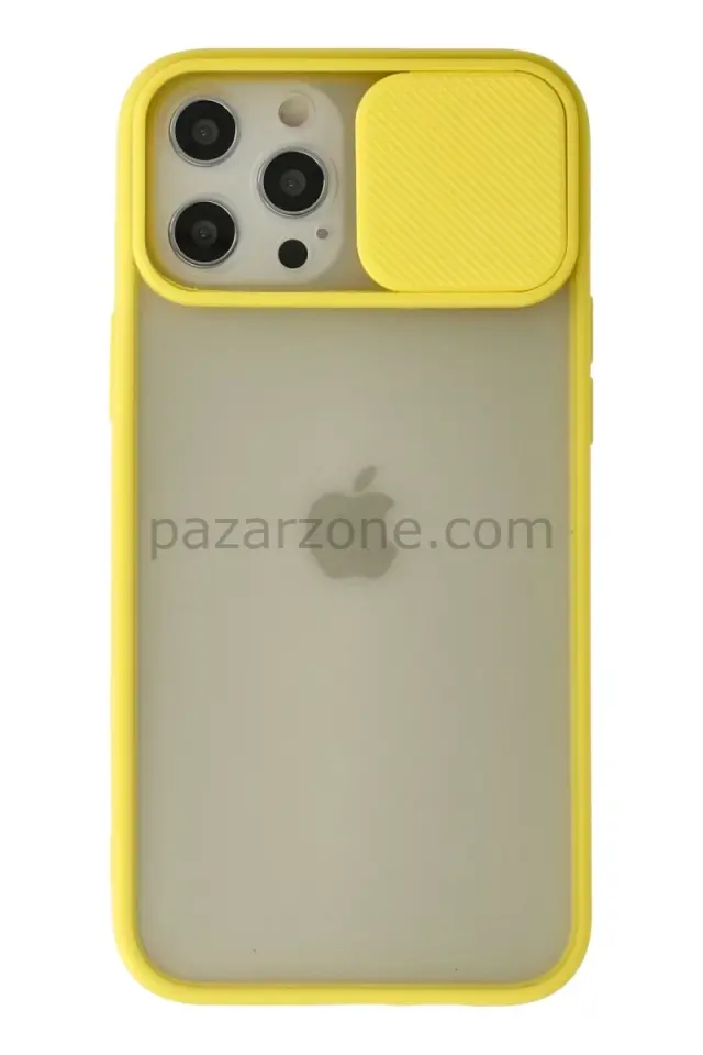Newface Apple iPhone 12 Pro Max Kılıf Palm Buzlu Kamera Sürgülü Silikon - Sarı