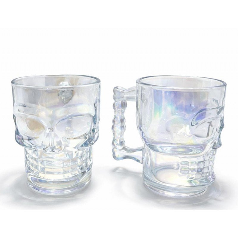 2'li Şeffaf Cam Kurukafa Kupa Bardak Seti
