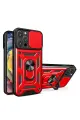 Newface Apple iPhone 16 Pro Max Kılıf Pars Lens Yüzüklü Silikon - Kırmızı