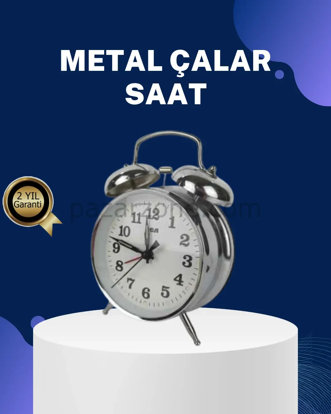 Alarmlı Dekoratif Yuvarlak Masa Saati Gümüş Renk Sessiz ve Işıklı