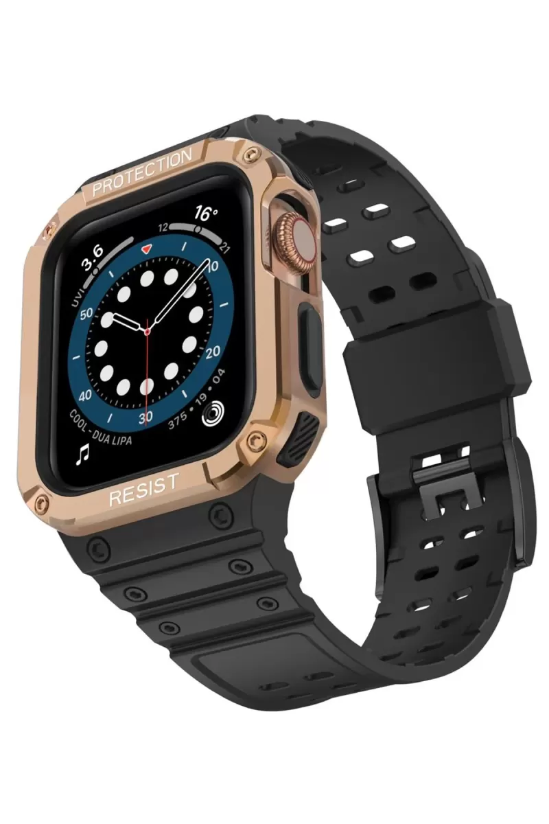 Newface Apple Watch 42mm KR401 Silikon Kordon - Siyah-Rose
