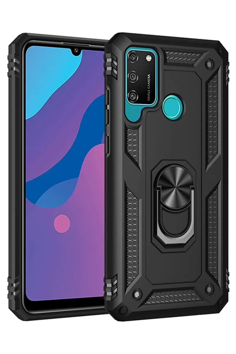 Newface Huawei Y6P Kılıf Sofya Yüzüklü Silikon Kapak - Siyah