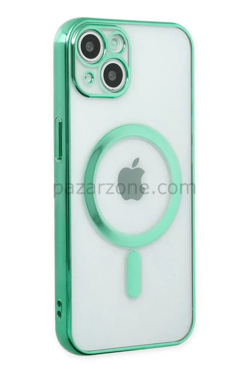 Newface Apple iPhone 14 Plus Kılıf Magneticsafe Lazer Silikon - Haki Yeşil