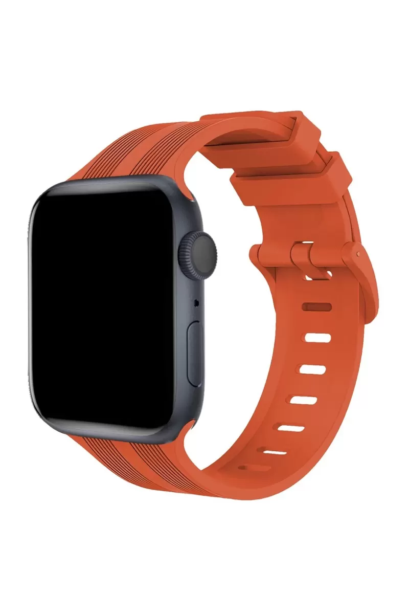 Newface Apple Watch 42mm KR408 Çizgili Silikon Kordon - Turuncu