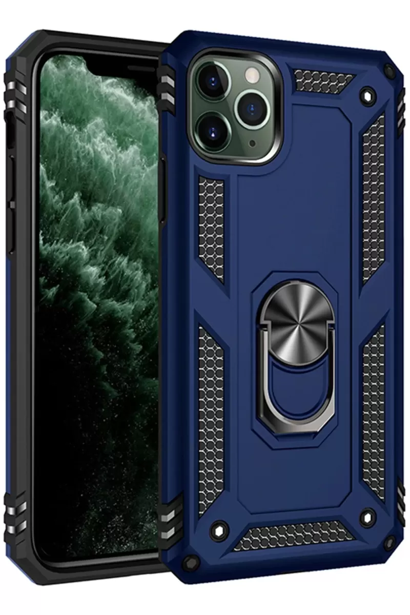 Newface Apple iPhone 11 Pro Max Kılıf Sofya Yüzüklü Silikon Kapak - Lacivert