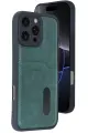 Newface Apple iPhone 16 Pro Max Kılıf Sara Kartvizitli Deri Kılıf - Koyu Yeşil