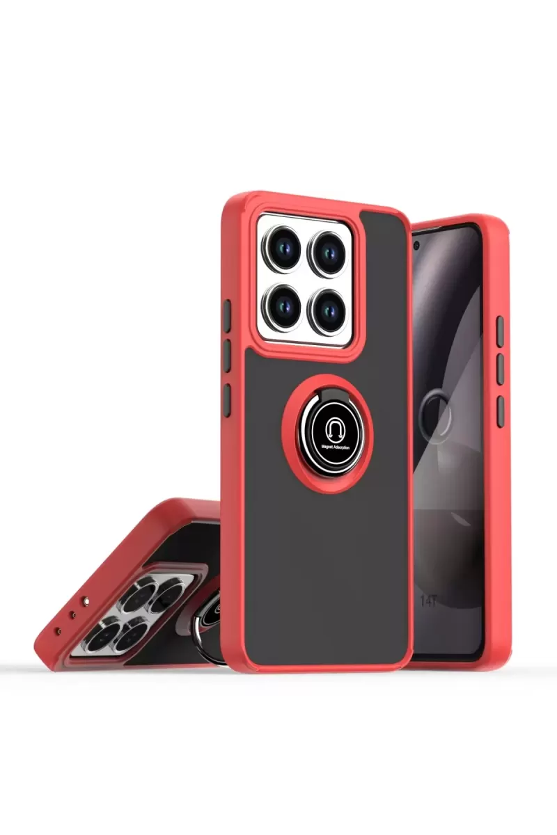 Newface Xiaomi Mi 14T Pro Kılıf Montreal Yüzüklü Silikon Kapak - Kırmızı