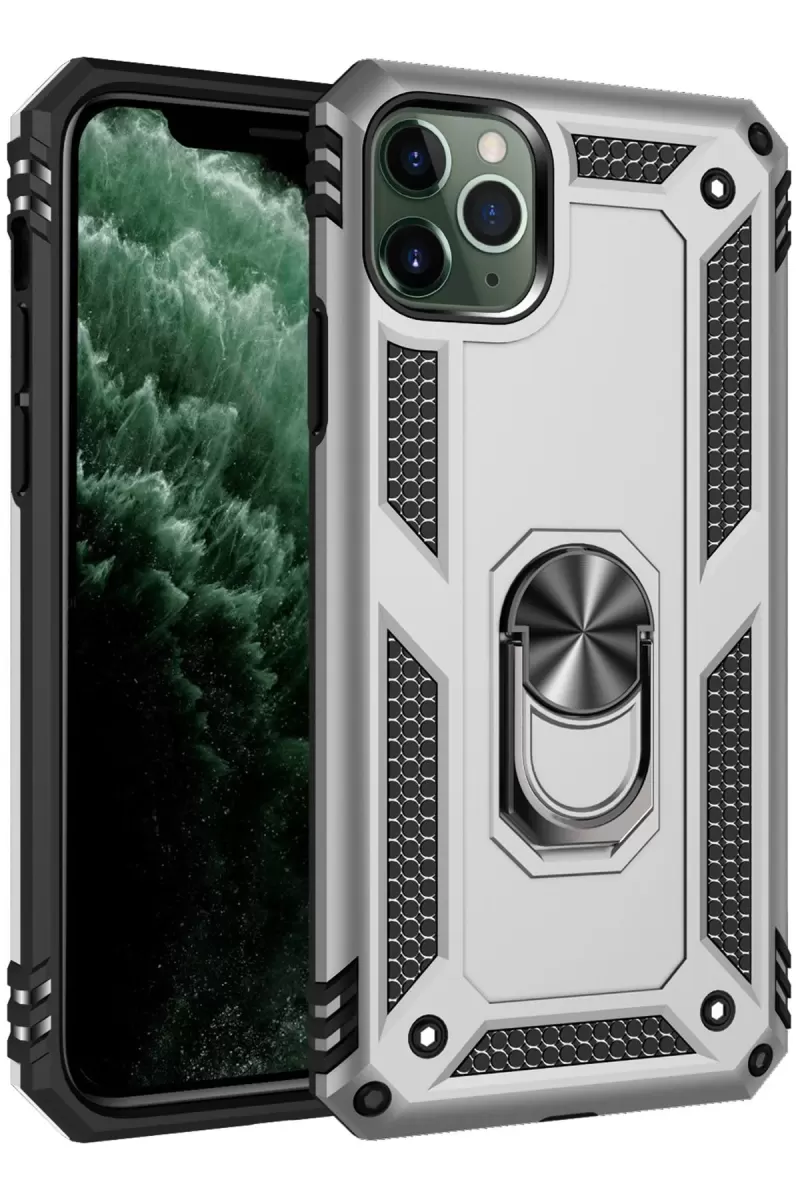 Newface Apple iPhone 11 Pro Kılıf Sofya Yüzüklü Silikon Kapak - Gümüş