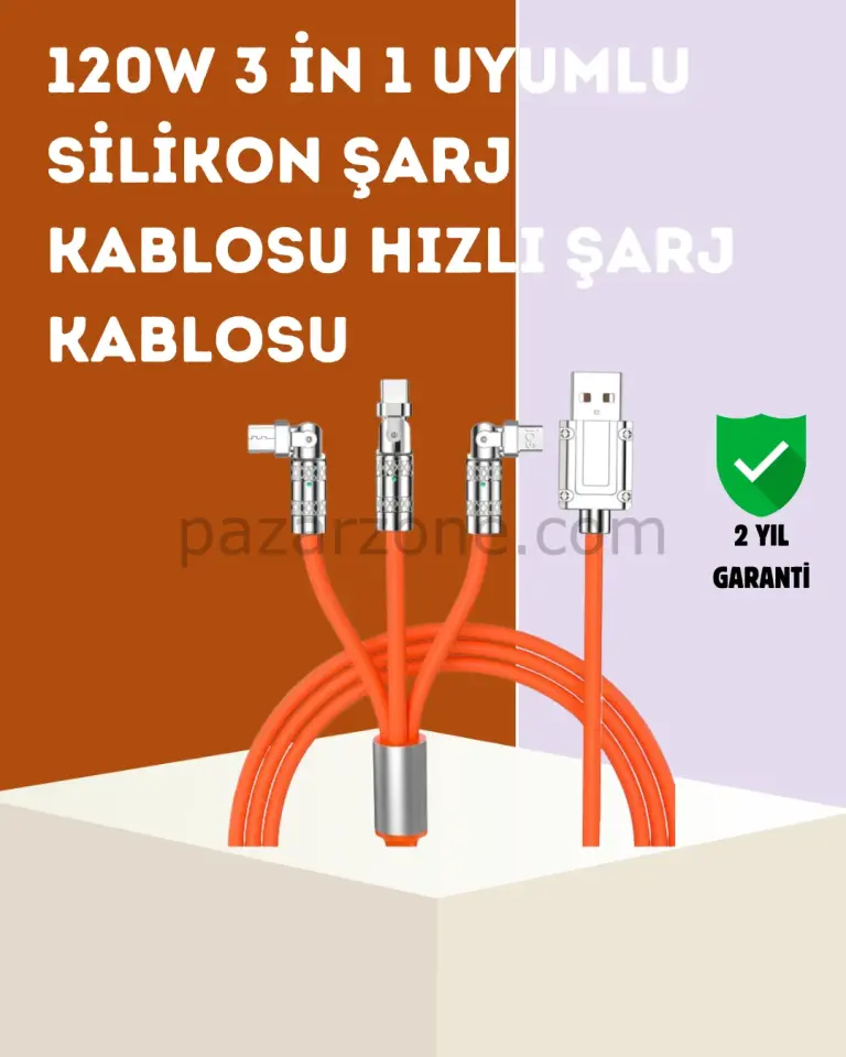 120 W Hızlı Çözüm Sunan 3'ü 1 USB Şarj Kablosu– Sağlam Gövde