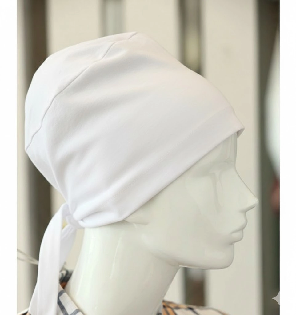 Bağlamalı Tesettür Bone - Bağlamalı Bandana Beyaz 5 Adet