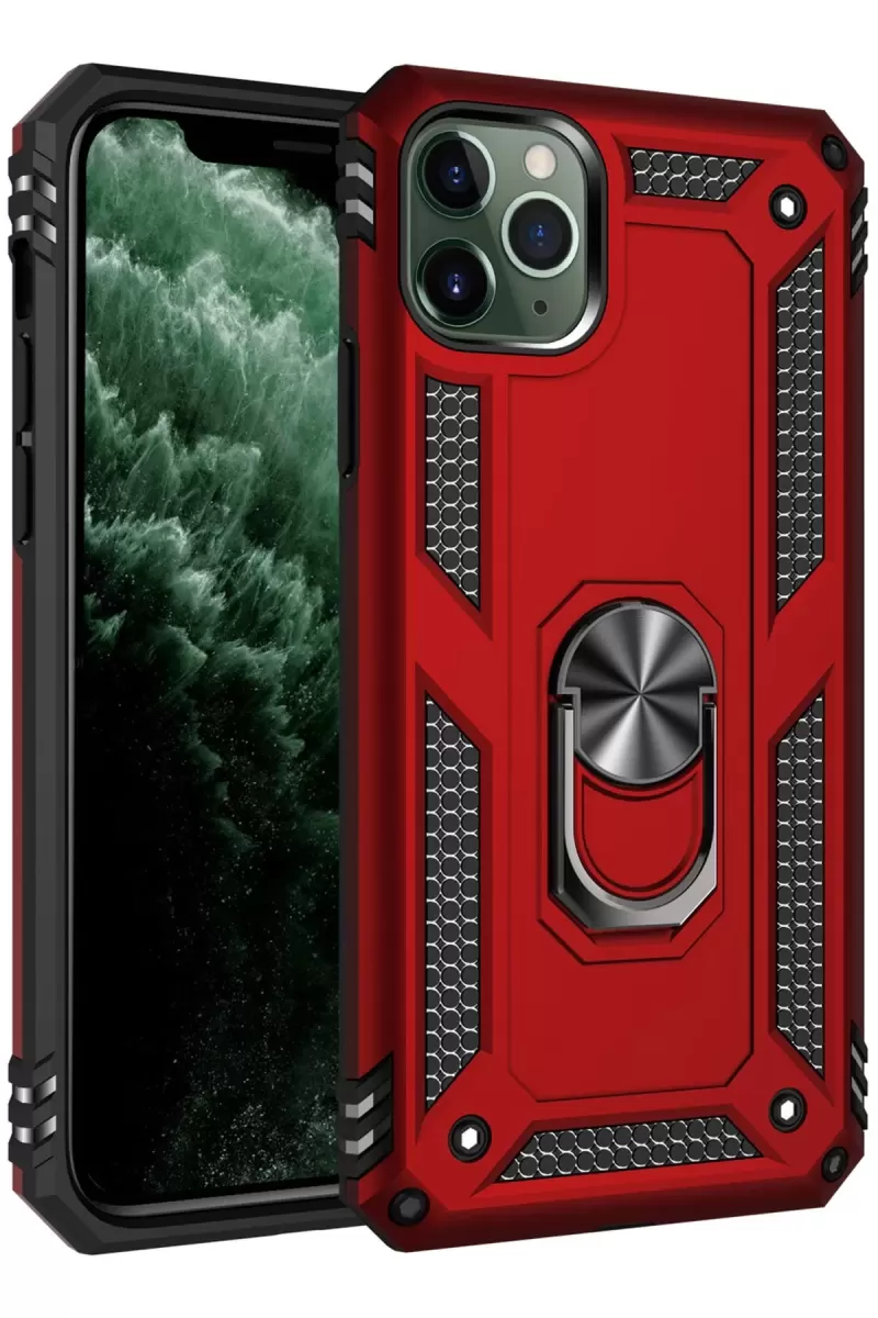 Newface Apple iPhone 11 Pro Kılıf Sofya Yüzüklü Silikon Kapak - Kırmızı