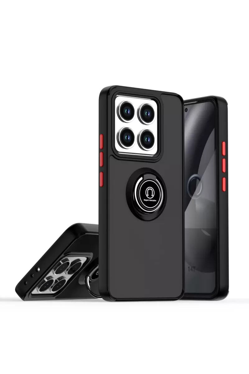 Newface Xiaomi Mi 14T Pro Kılıf Montreal Yüzüklü Silikon Kapak - Siyah