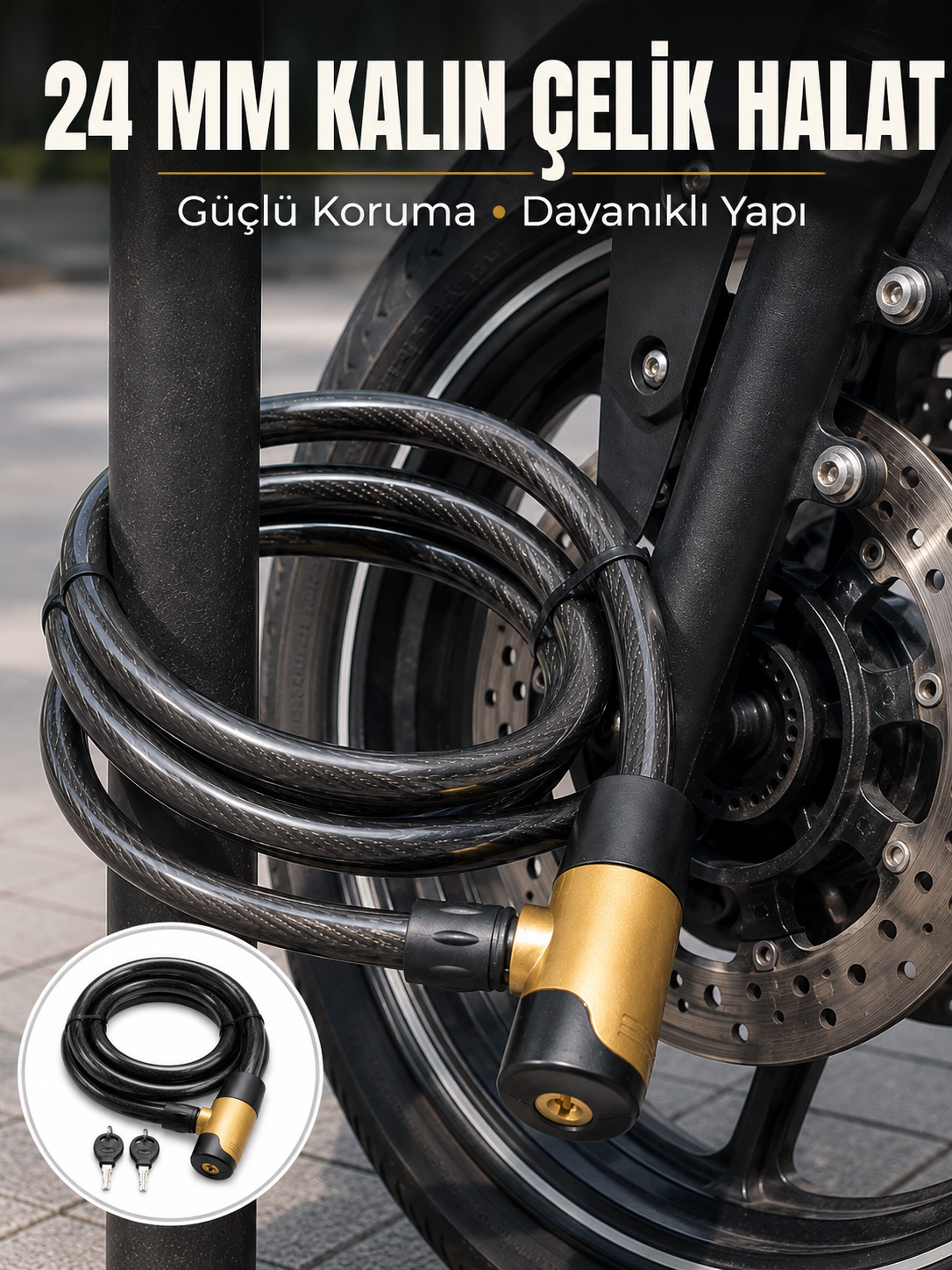 Güçlü Çelik Halat Yapısıyla Motosiklet, Bisiklet ve Scooter İçin Güvenli Kilit