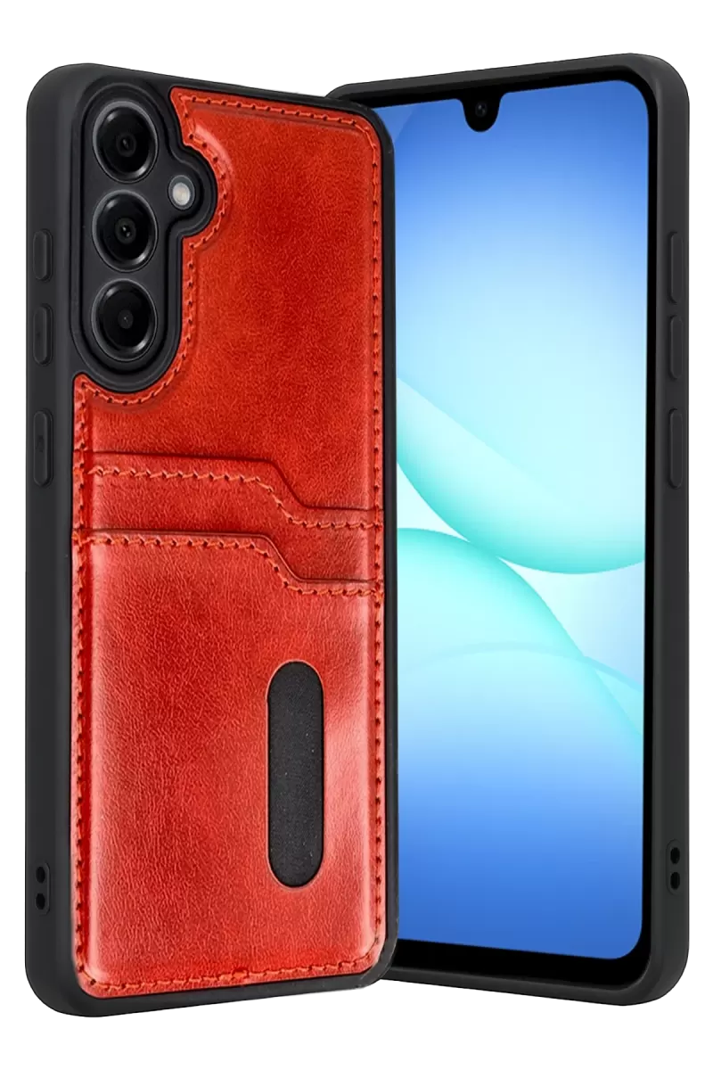 Newface Samsung Galaxy A37 5G Sara Kartvizitli Deri Kılıf - Kırmızı