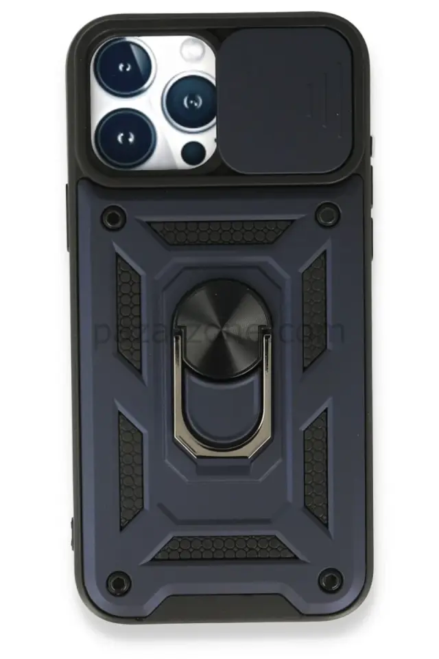 Newface Apple iPhone 15 Pro Kılıf Pars Lens Yüzüklü Silikon - Lacivert