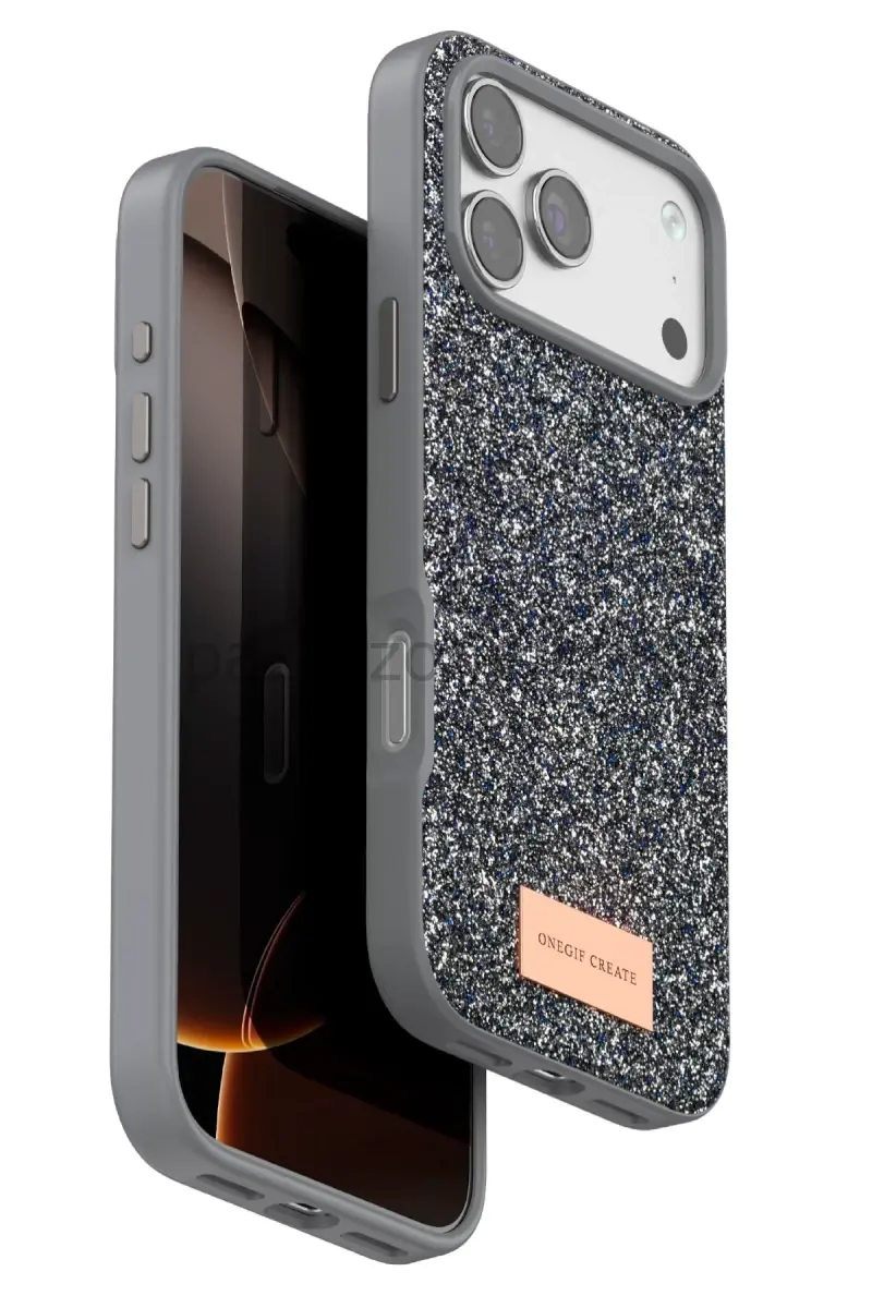 Onegif Apple iPhone 17 Pro Bright Simli Kapak - Gümüş