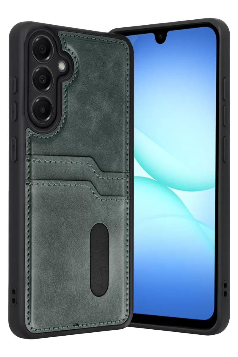 Newface Samsung Galaxy A37 5G Sara Kartvizitli Deri Kılıf - Yeşil