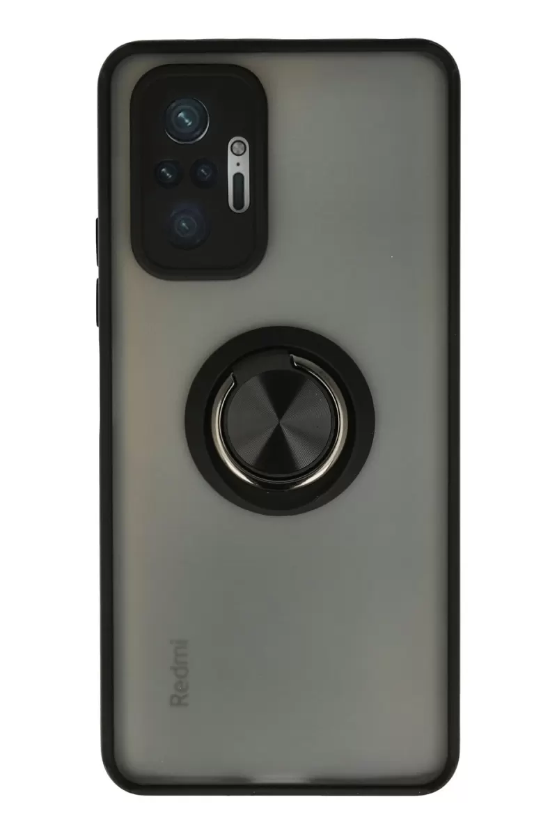 Newface Xiaomi Redmi Note 10 Pro Kılıf Montreal Yüzüklü Silikon Kapak - Siyah