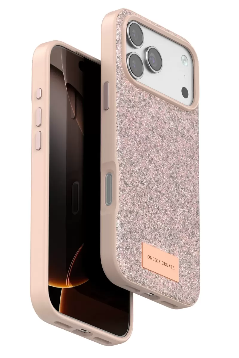 Onegif Apple iPhone 17 Pro Bright Simli Kapak - Pembe