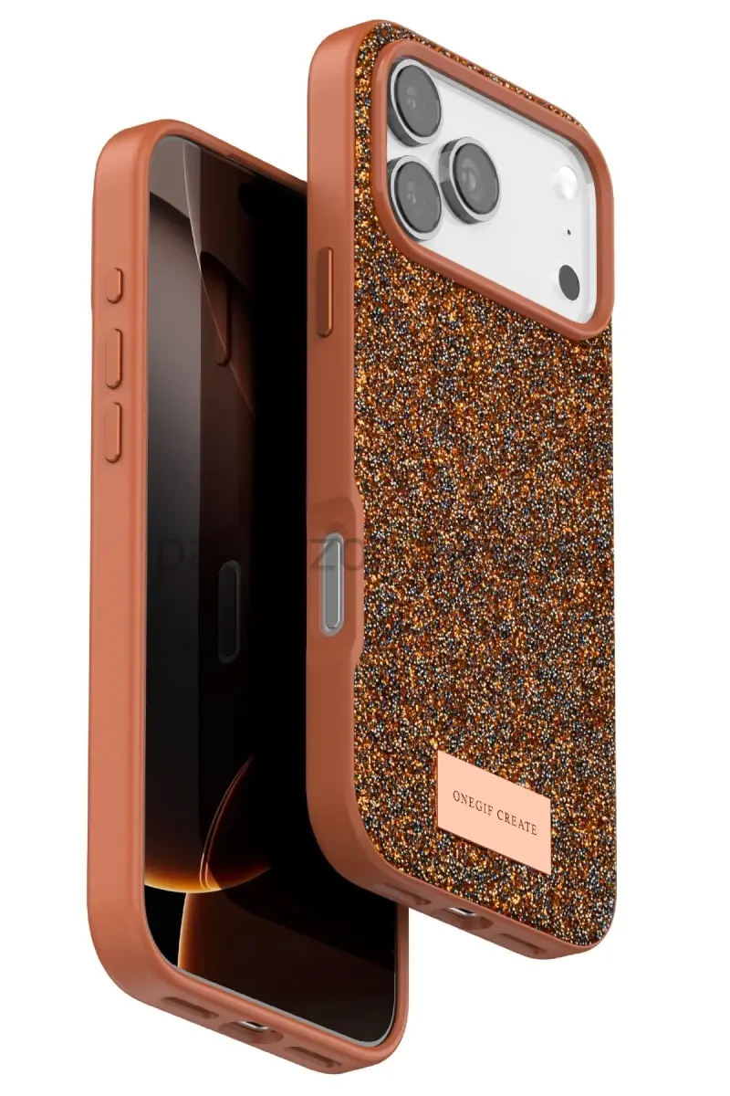 Onegif Apple iPhone 17 Pro Bright Simli Kapak - Turuncu