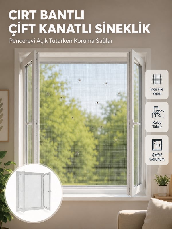 Pencere ve Balkon İçin Çift Kanatlı Sinek Koruma Sinekliği