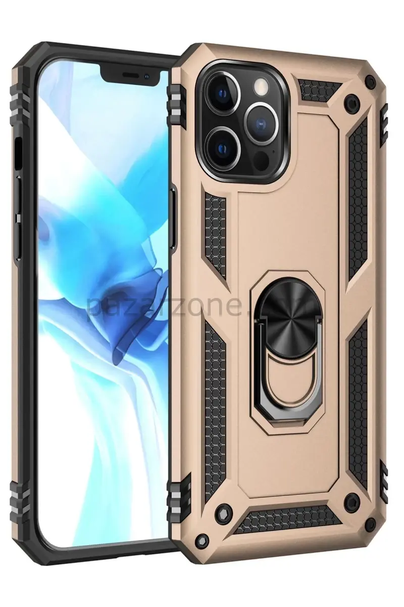 Newface Apple iPhone 12 Pro Max Kılıf Sofya Yüzüklü Silikon Kapak - Gold